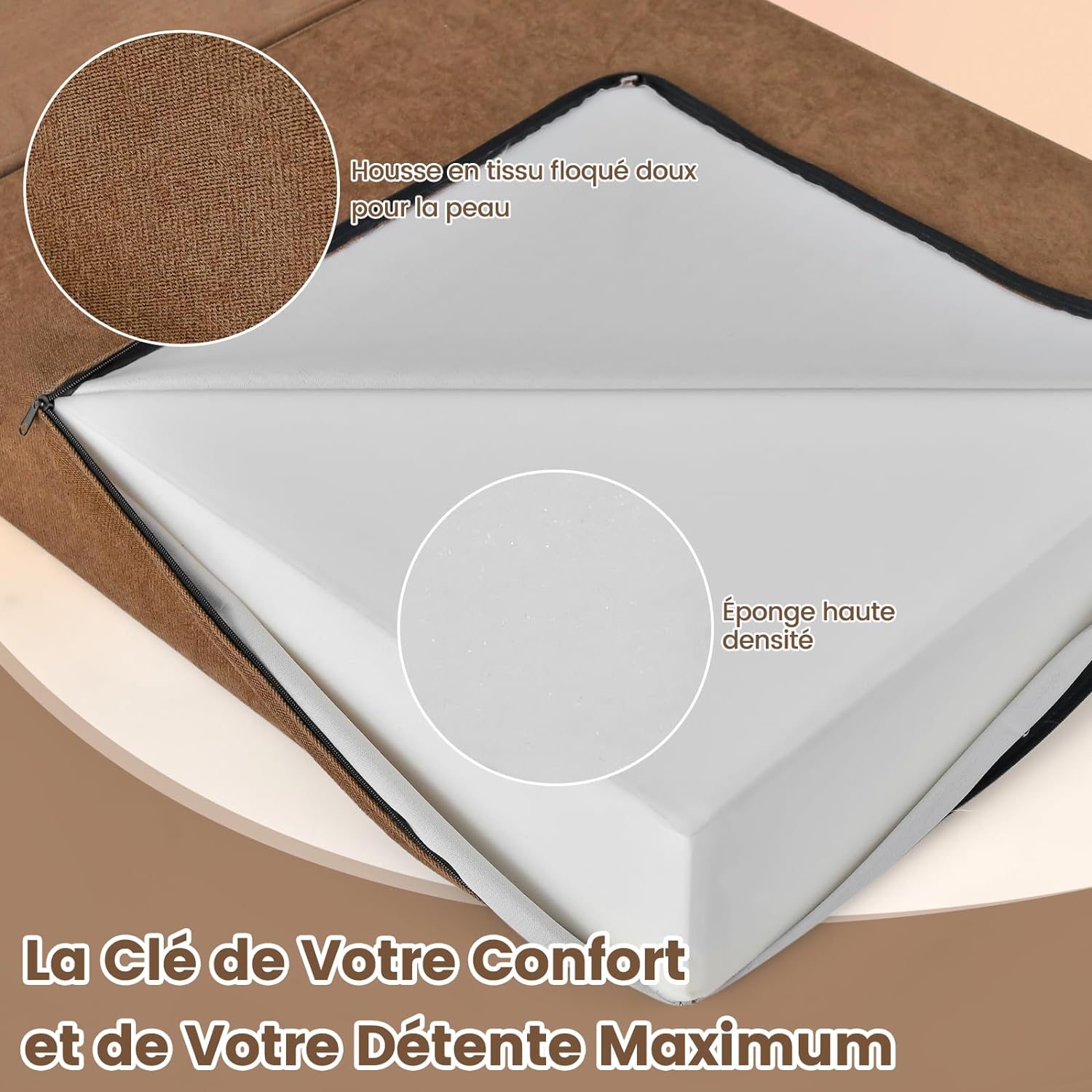 3 in 1 Divano Letto, Materasso da Pavimento 15 cm in Schiuma ad Alta Densità Traspirante, Letto Ospite Portatile per Soggiorno Camera (Marrone - 9