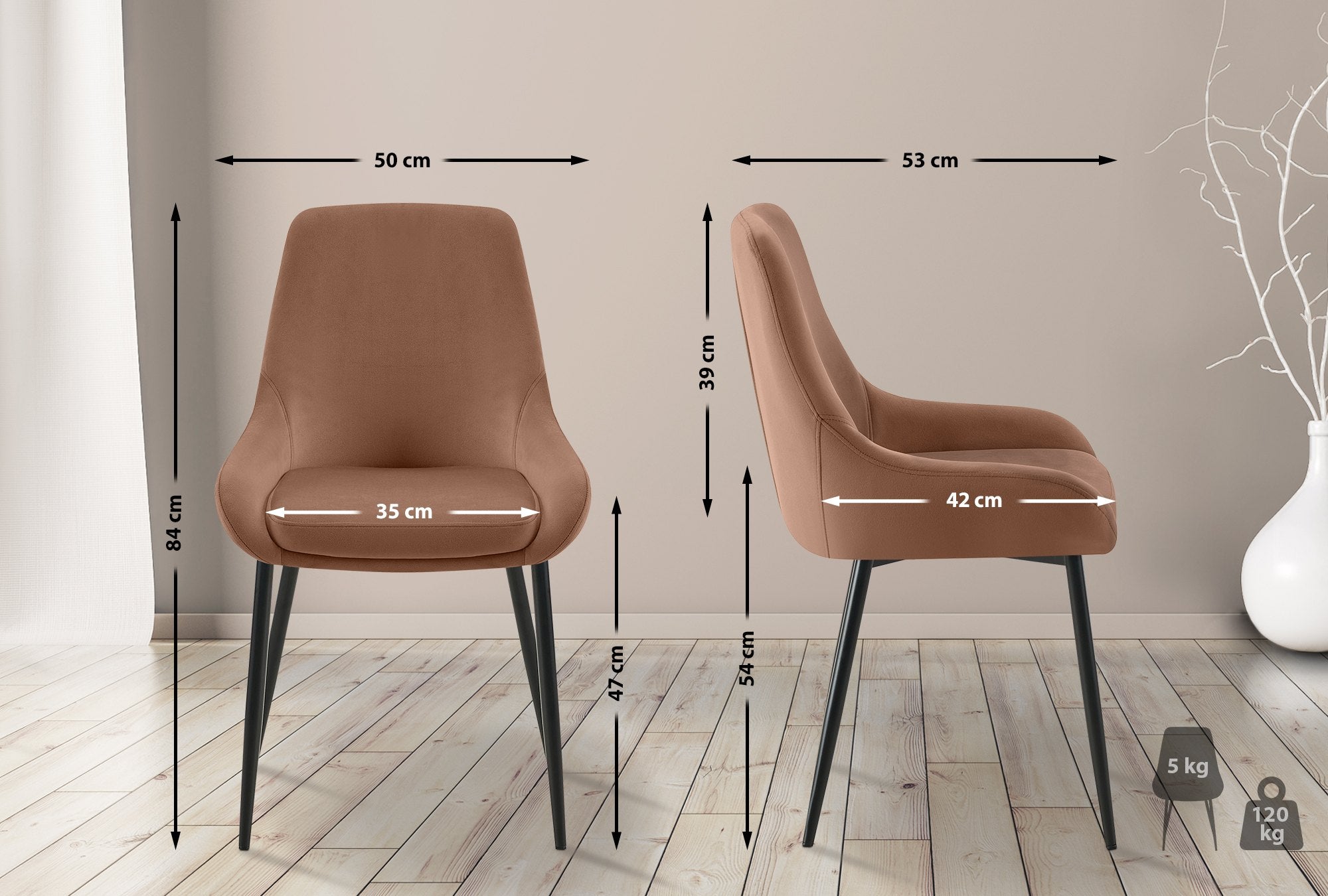 Chaise De Salle à Manger Elmira En Velours - Neuf - Dimensions 50x53x86 Cm - Marque CLP - Intérieur