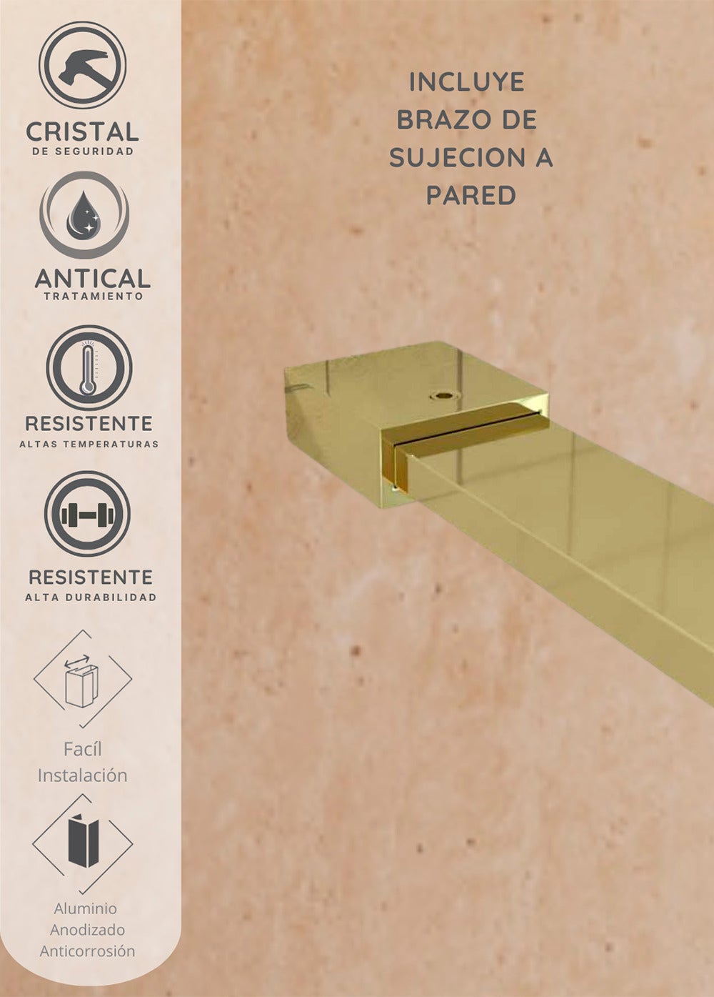 SOULHOME Painel de duche folha fixa, fácil instalação Vidro de segurança anti-calcário de 8 mm, 120 cm de largura x 200 cm de altura, perfil Dourado - 5