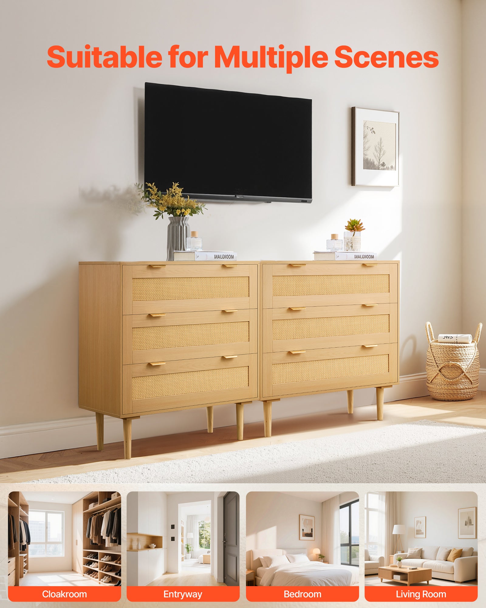 Commode VEVOR 3 tiroirs, meuble rangement avec poignées en métal et pieds, organisateur vêtements et rangement bohème, armoire pour chambre à coucher - 7