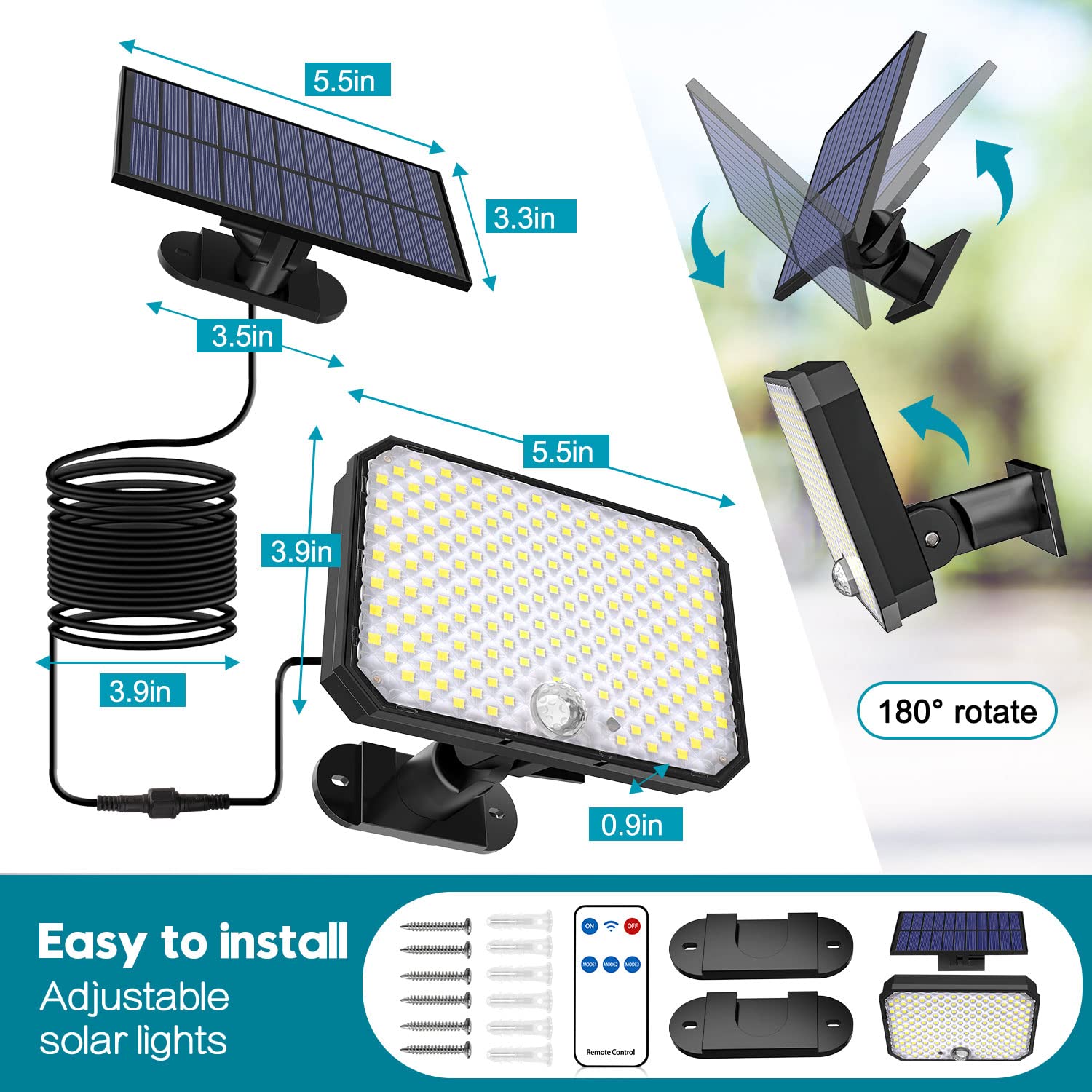 2 pezzi 200W luci stradali solari con sensore di movimento, lampada di sicurezza esterna impermeabile, illuminazione automatica dal tramonto all' alba | Leroy Merlin