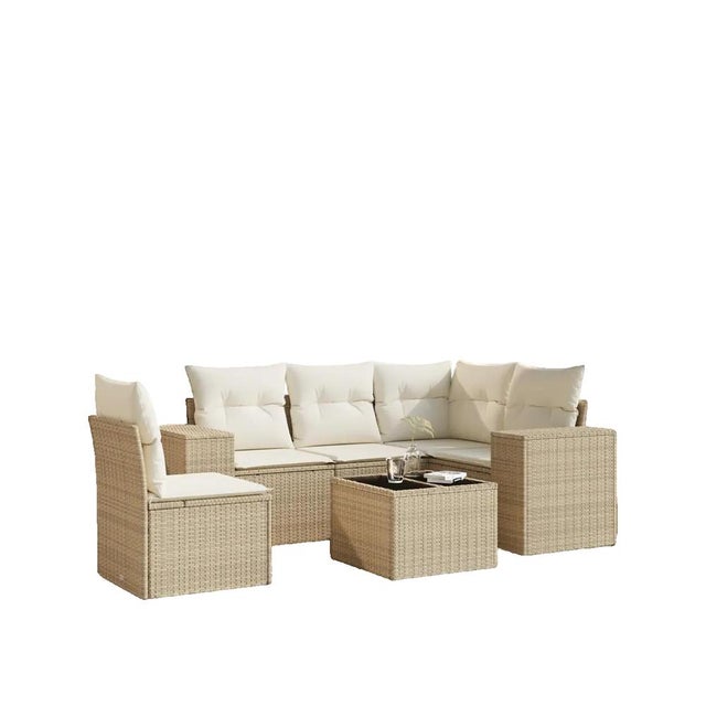 Salon de jardin avec coussins 6 pcs beige résine tressée vidaXL