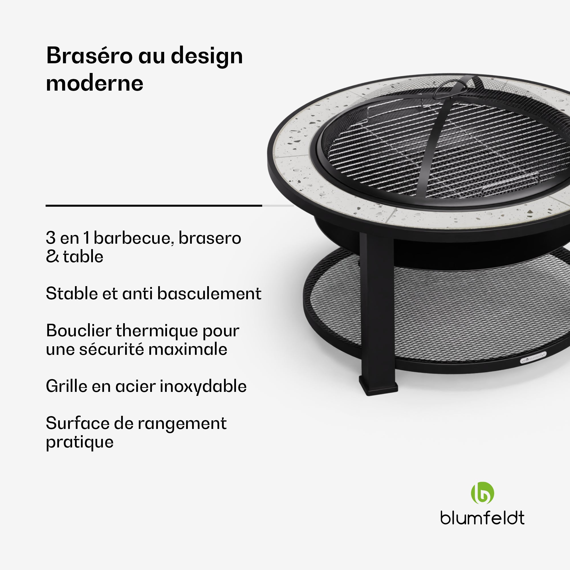 Blumfeldt Merano Circolo Braséro 3 en 1 avec fonction barbecue utilisable comme table de diamètre 87 cm Noir - 2