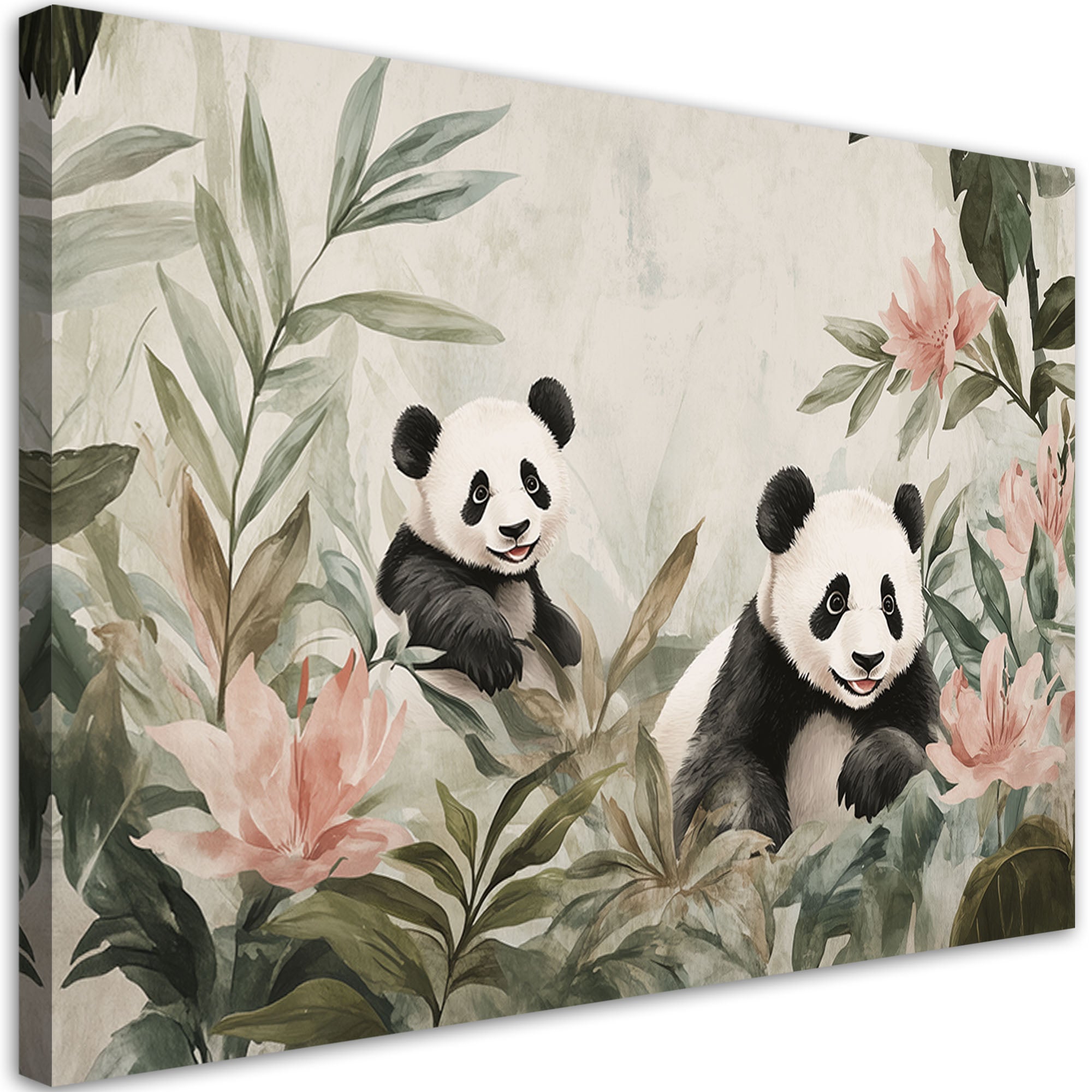 Obrazy dla dzieci, Misie Pandy w kwiatach 90x60