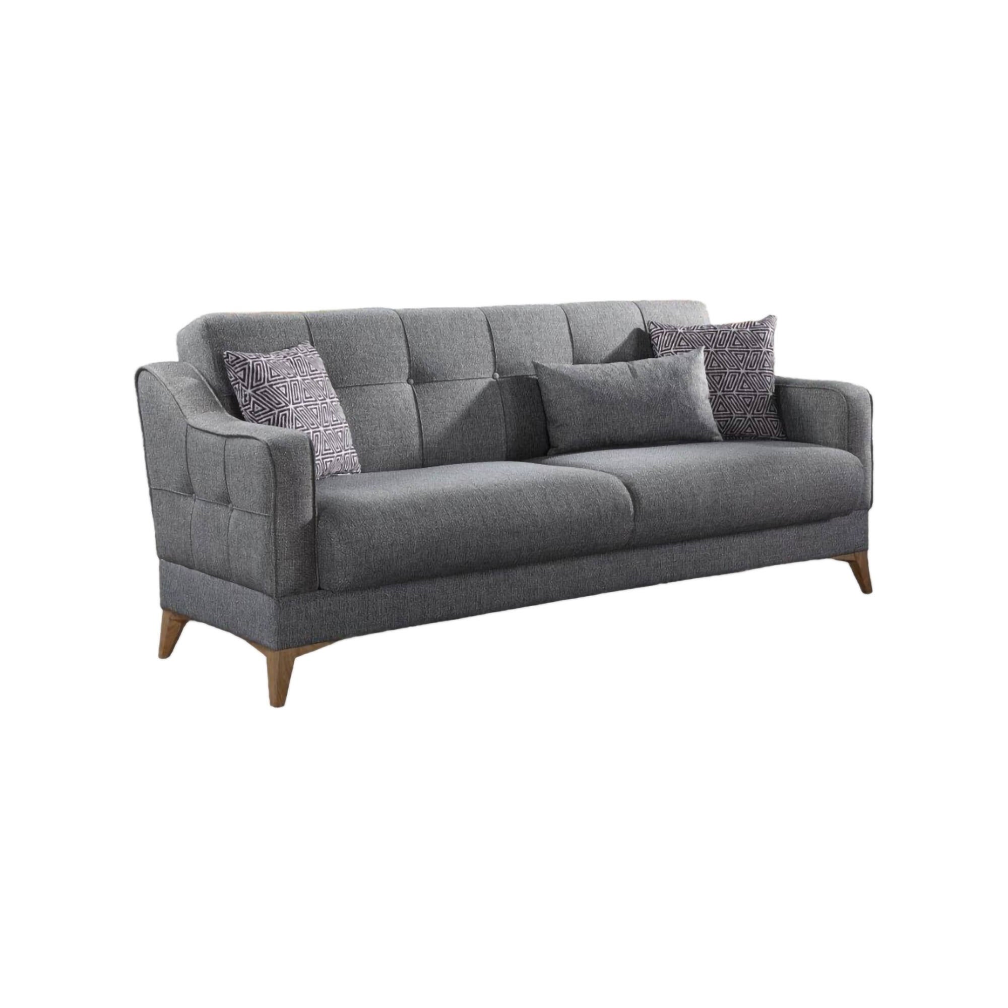 Sofá cama 3 plazas argia, sofá contenedor lineal con 3 cojines, sofá de salón en tela con apertura click-clack, 207x82xh92 cm, gris