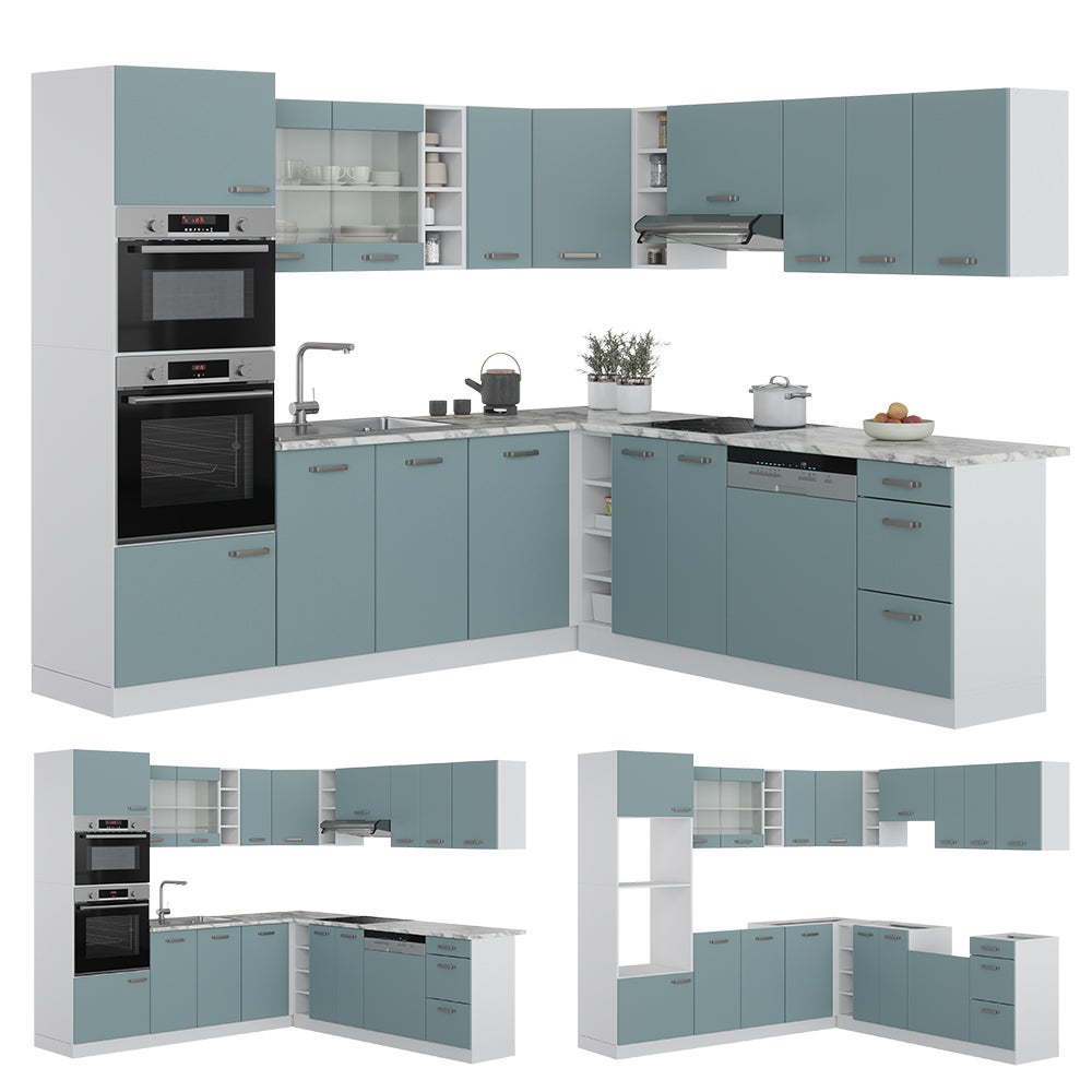 Vicco Cuisine en angle R-Line, Bleu-gris/Blanc, 247 x 237 cm, PT Chêne - 5