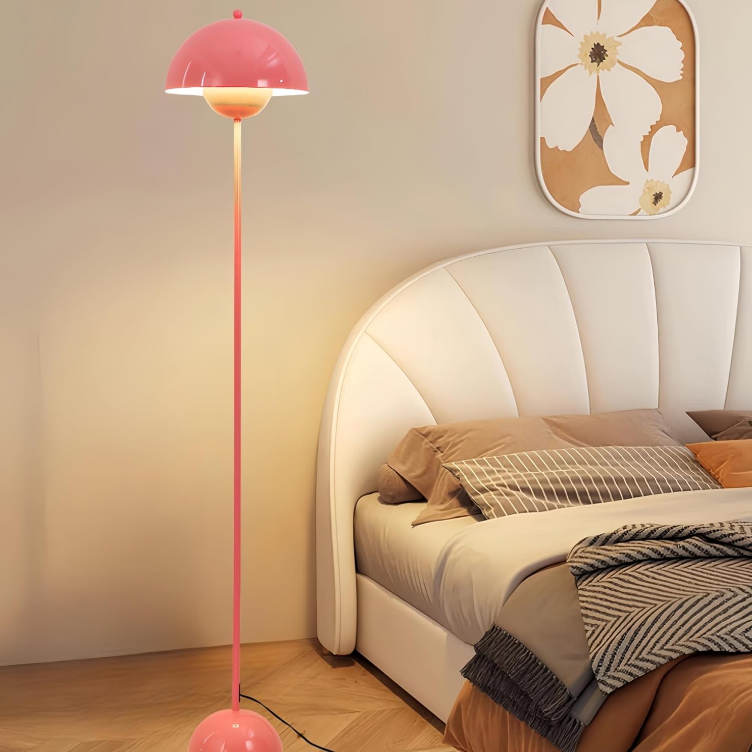 Lampe de Sol de Design Nordique Rose et Base Parabolique Douille E27 pour Salon, Salle à Manger et Chambre. - 8