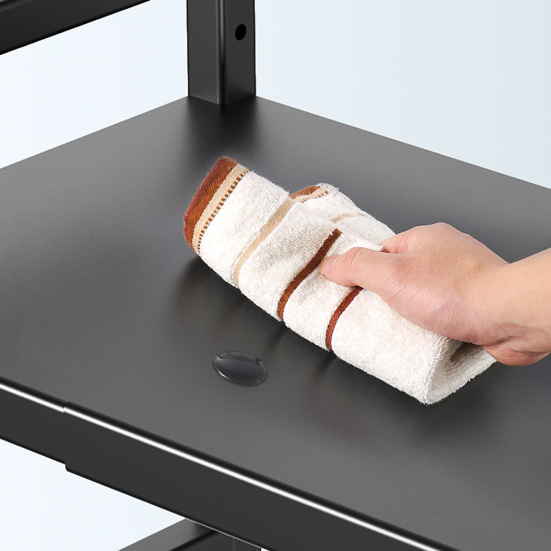 Estante para Microondas Retráctil de Doble Nivel con 6 Ganchos – Acero al Carbono, Anti-Rust y Anti-Suciedad, Altura Ajustable, Negro - 6