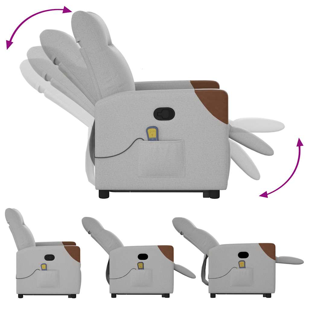 Poltrona Alzapersona Massaggi Reclinabile Grigio Nuvola Tessuto vidaXL - 8