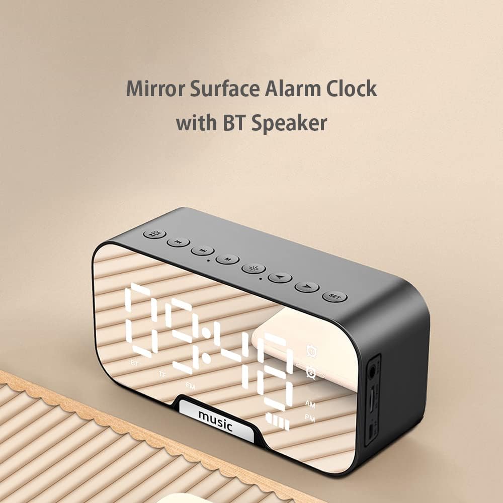 Horloge One Piece 5 en 1 avec Bluetooth, radio FM, réveil miroir, température, rechargeable, carte TF (rose) -13,9 - 4