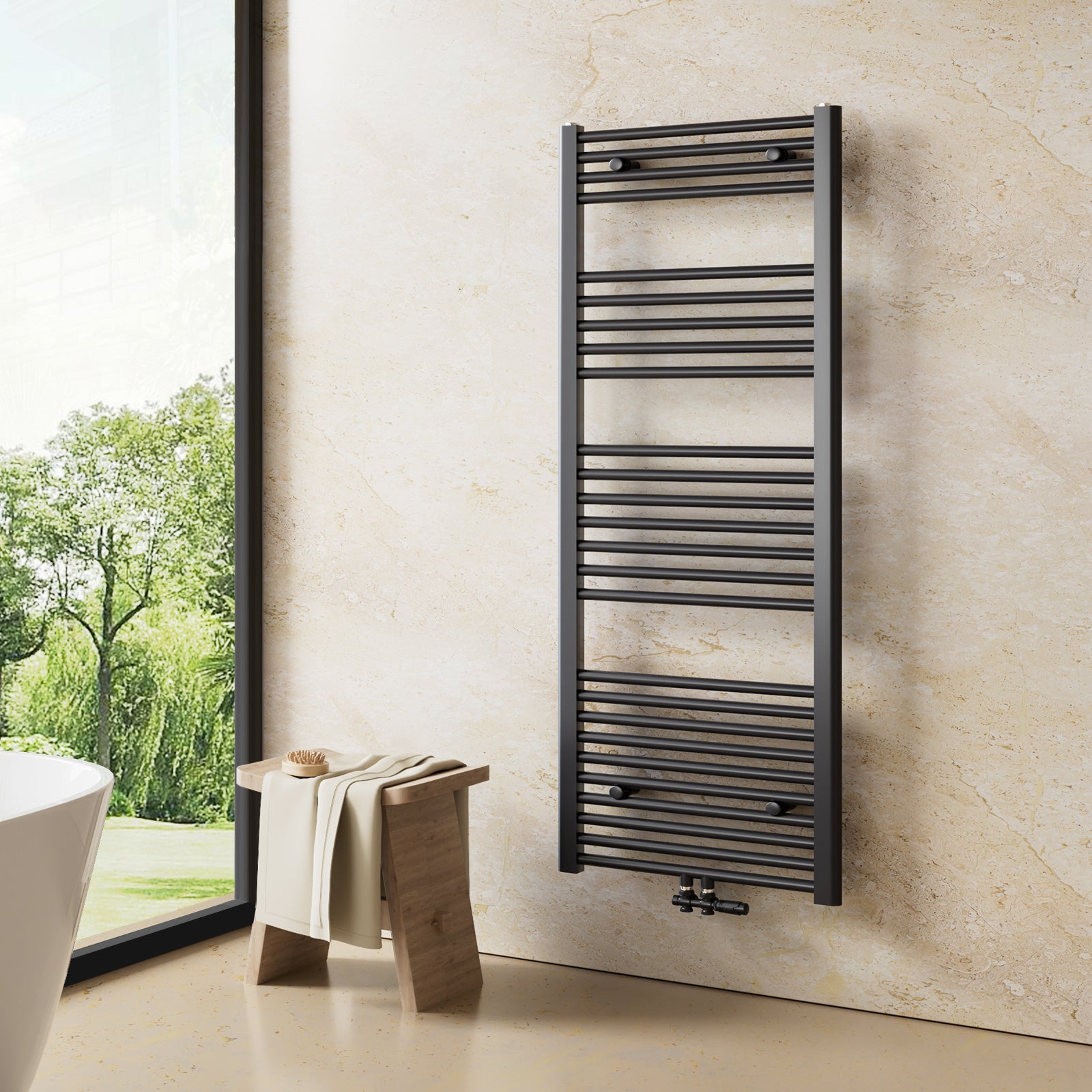 Heilmetz Sèche-Serviettes Eau Chaude 140x50 Cm Anthracite – Radiateur Salle De Bain Design & Puissant 568W