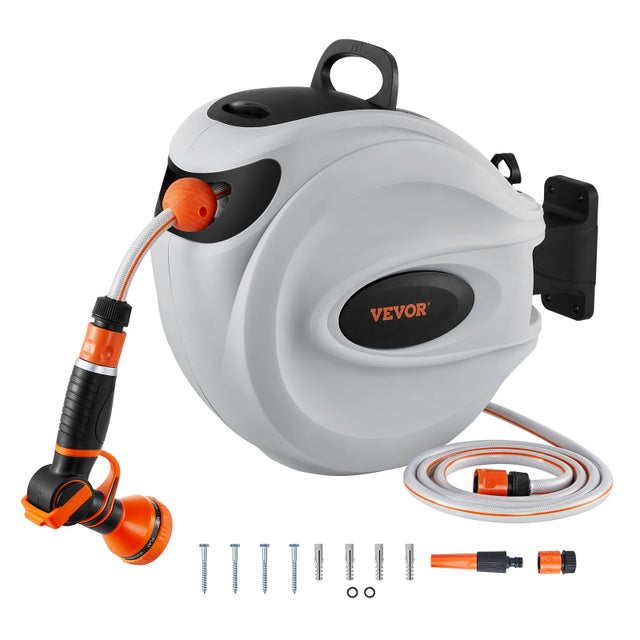 VEVOR Avvolgitubo Automatico per lIrrigazione Lunghezza Bloccabile 20m Diametro Tubo 12mm, Rullo Avvolgitubo Automatico Retrattile Fissaggio a Parete