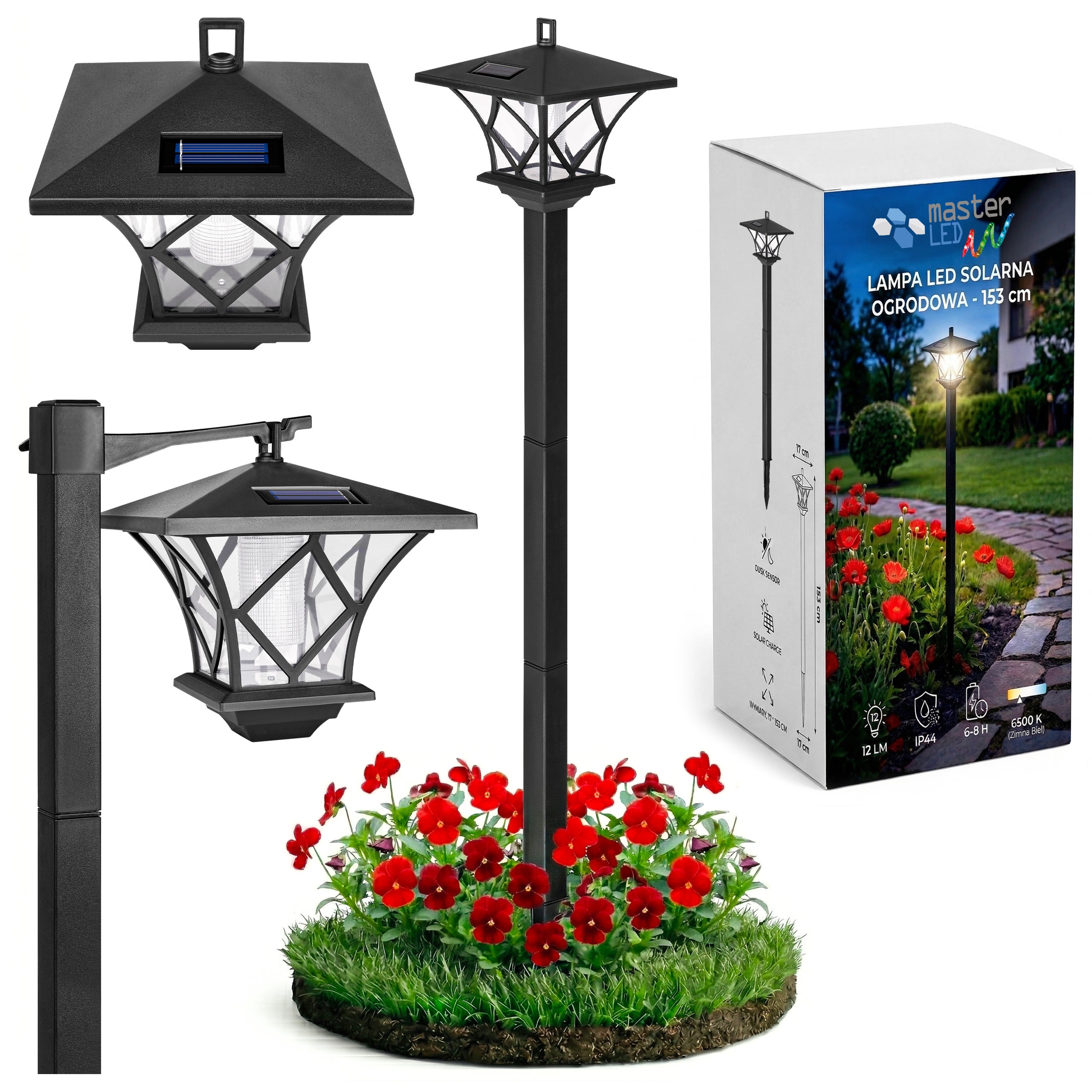 Lampa solarna LED ogrodowa wbijana 0.12W 153cm IP44 6500K latarnia czarna MasterLED