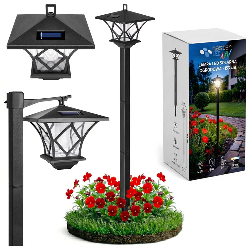 Lampa solarna LED ogrodowa wbijana 0.12W 153cm IP44 6500K latarnia czarna MasterLED
