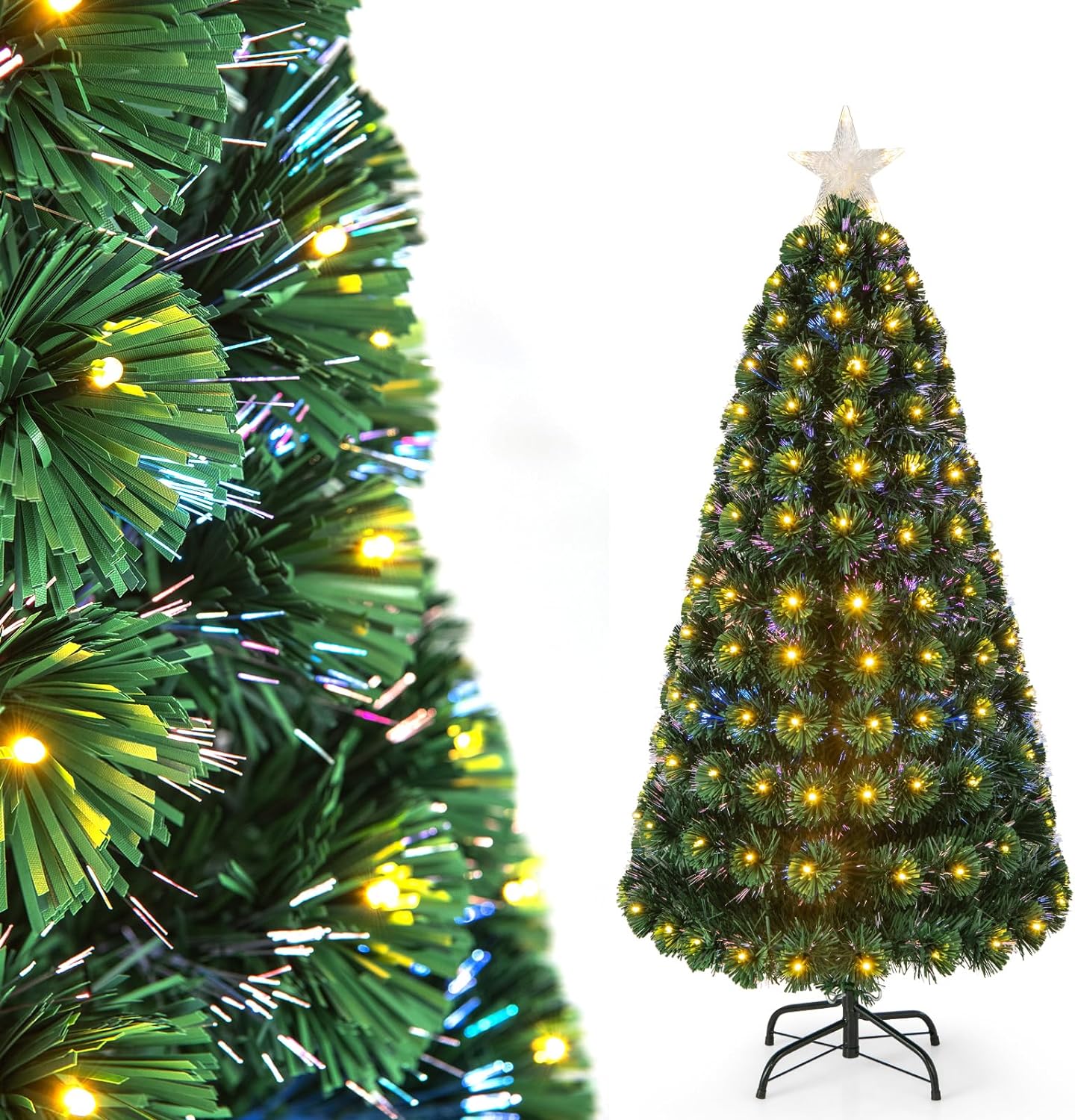 Albero Eucalipto Artificiale Illuminato 2,1 Mt - Luci LED Bianco Caldo, 128 Luci, 8 Modalità, Decorazione Autunnale