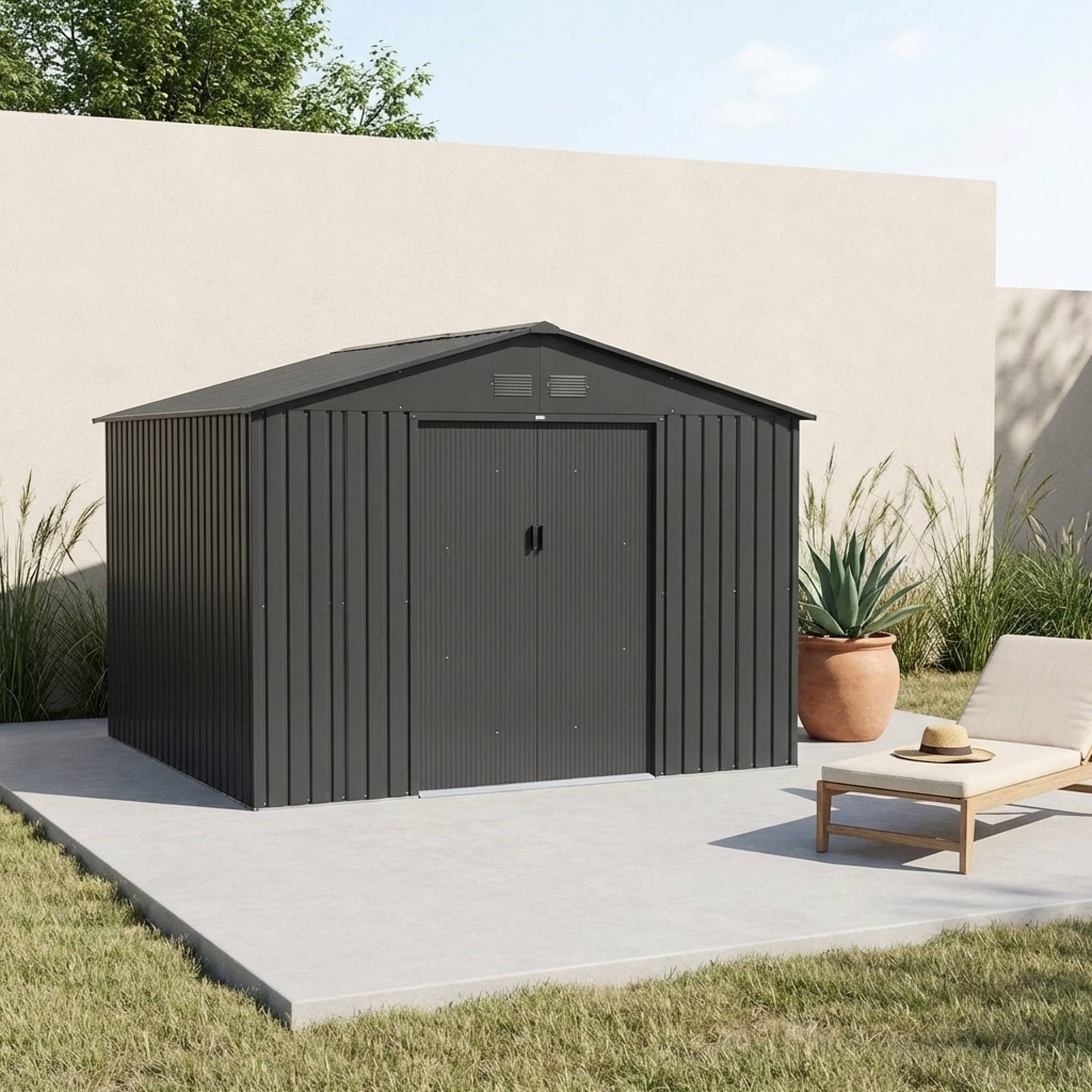 Caseta de jardín, 10.85m², Boulonnais, Antracita, 330x308x166 cm - 2