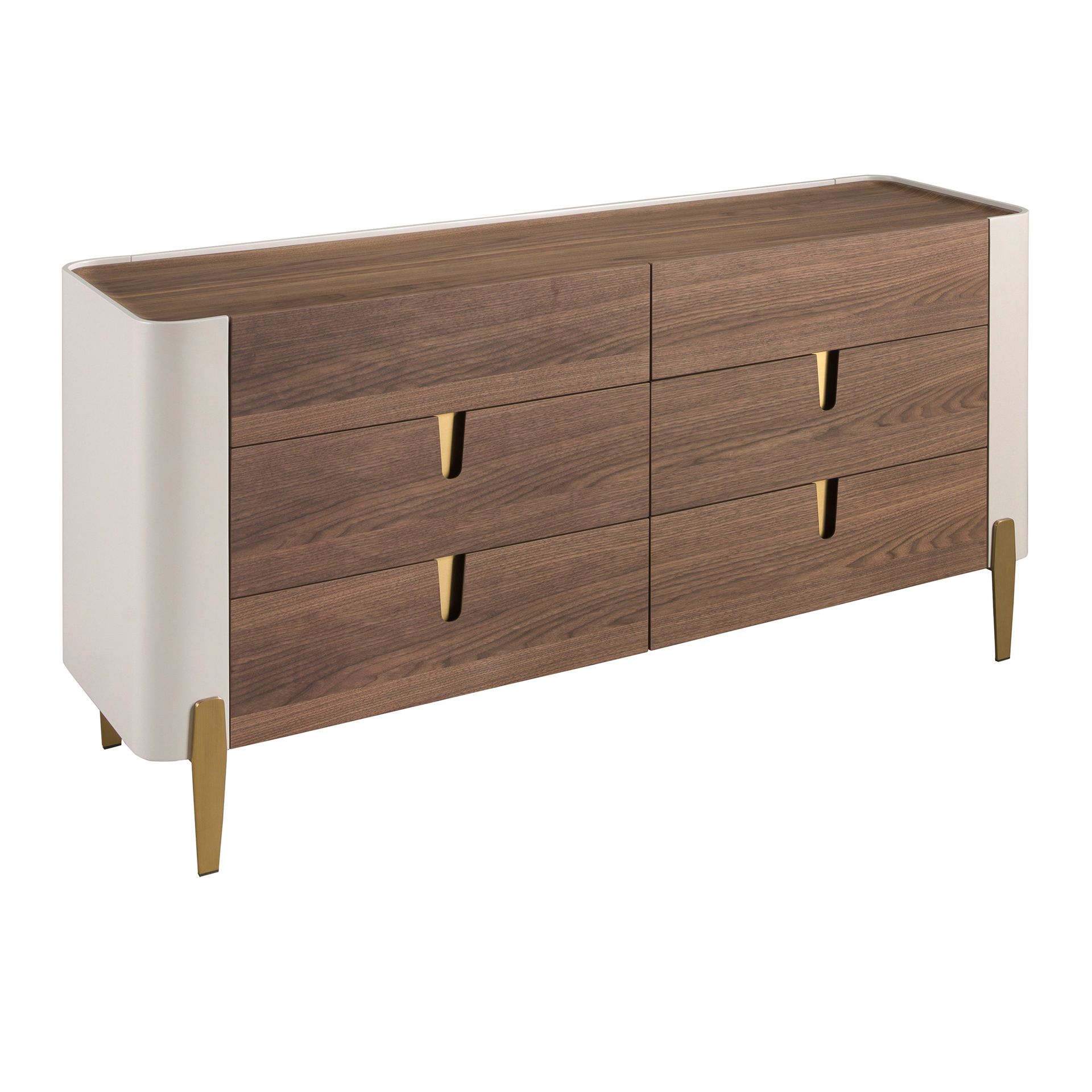 ANGEL CERDA Commode en bois beige, acier poli doré et plateau en noyer ...