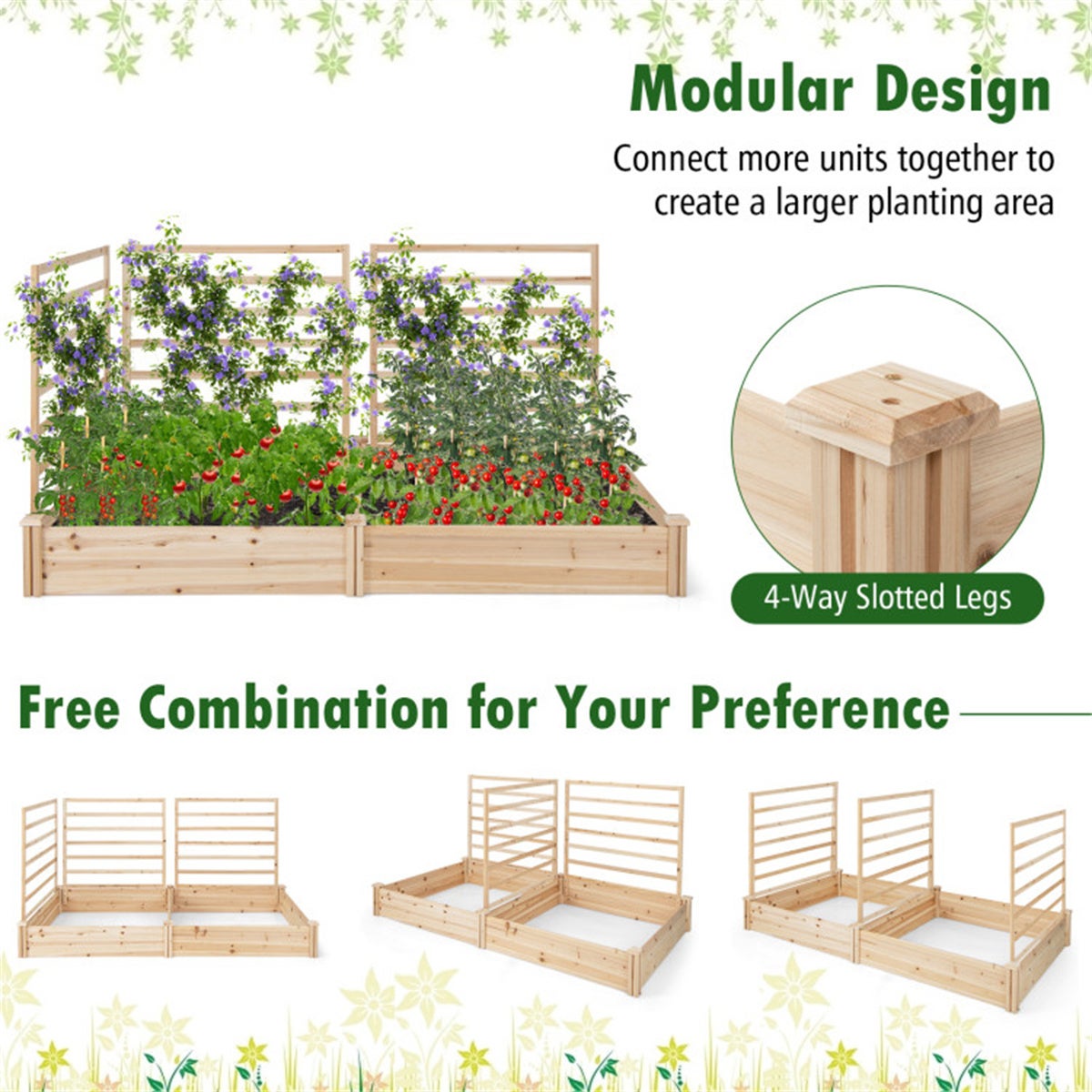 JQTOP Fioriera rialzata da giardino con traliccio, 147,7 cm, fioriera per pomodori con traliccio per piante rampicanti, ortaggi, fiori di vite, gabbia per pomodori autoirrigante, per giardino, patio