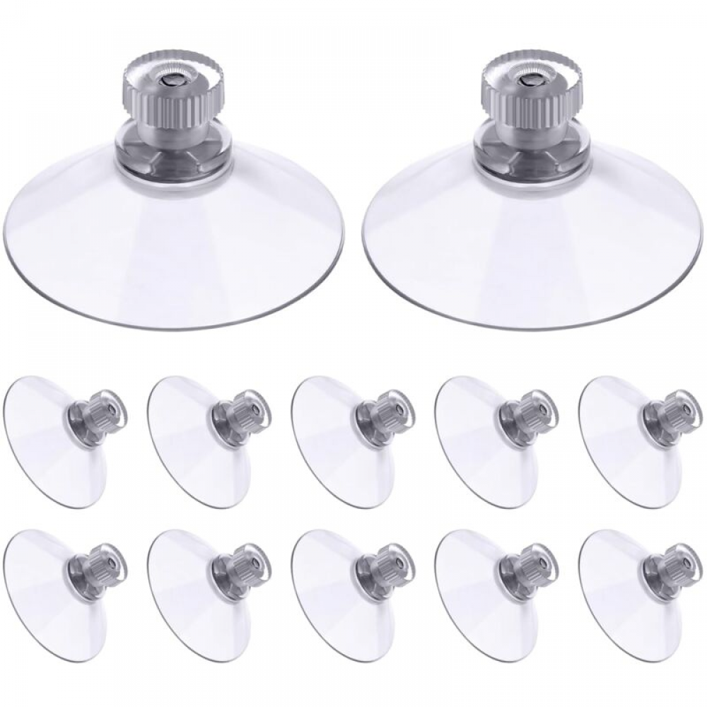 Opakowanie 30 sztuk przyssawek z gwintem 41 mm i radełkowanymi nakrętkami, przezroczyste, odpowiednie do samochodów i osłon przeciwsłonecznych.