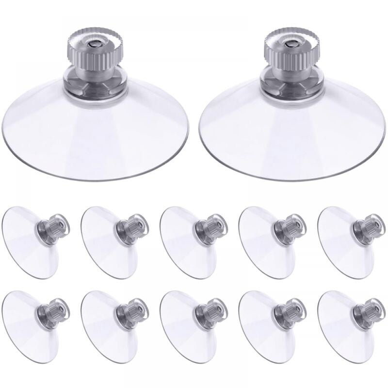 Opakowanie 30 sztuk przyssawek z gwintem 41 mm i radełkowanymi nakrętkami, przezroczyste, odpowiednie do samochodów i osłon przeciwsłonecznych.