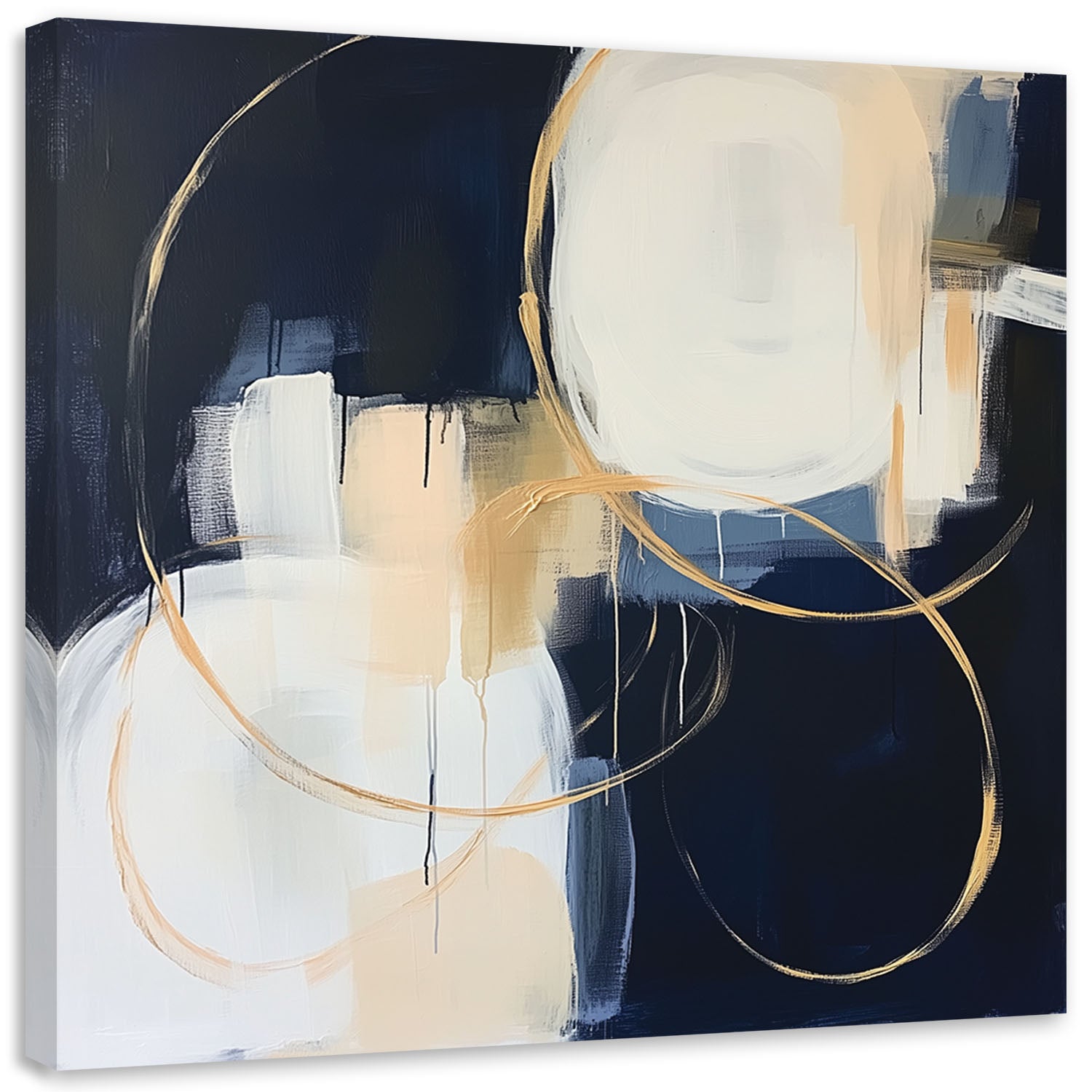 Obraz na płótnie, Abstrakcja niebieski złoty jak malowana 40x40