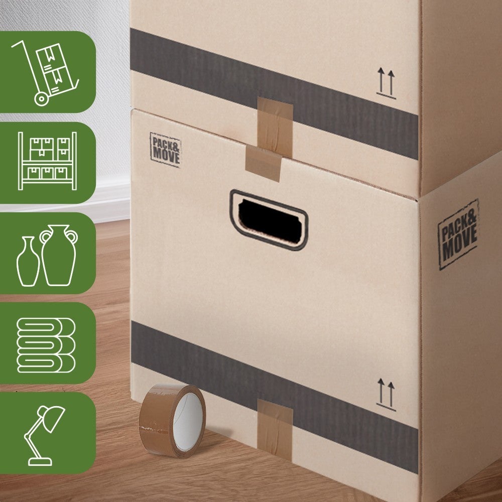 Pack and Move - Lot 40 cartons déménagement L larges - 40 x 60 x 40 cm - Poignées renforcées - 2 adhésifs offerts - 5
