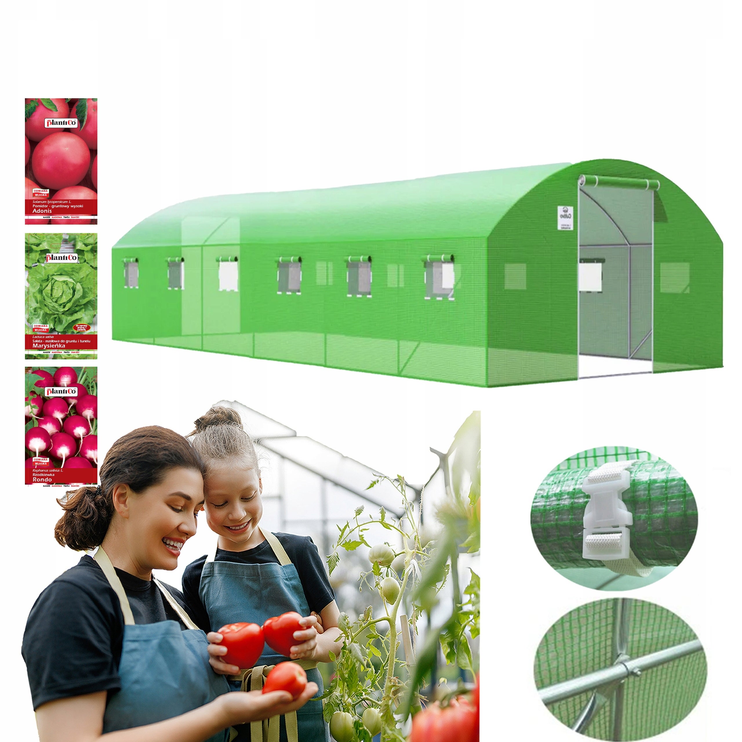 Tunel Foliowy Cultivo Ogrodowy Szklarnia 4x8 32m2 8x4 Zielony Podwójne Drzwi Uv4 1 szt