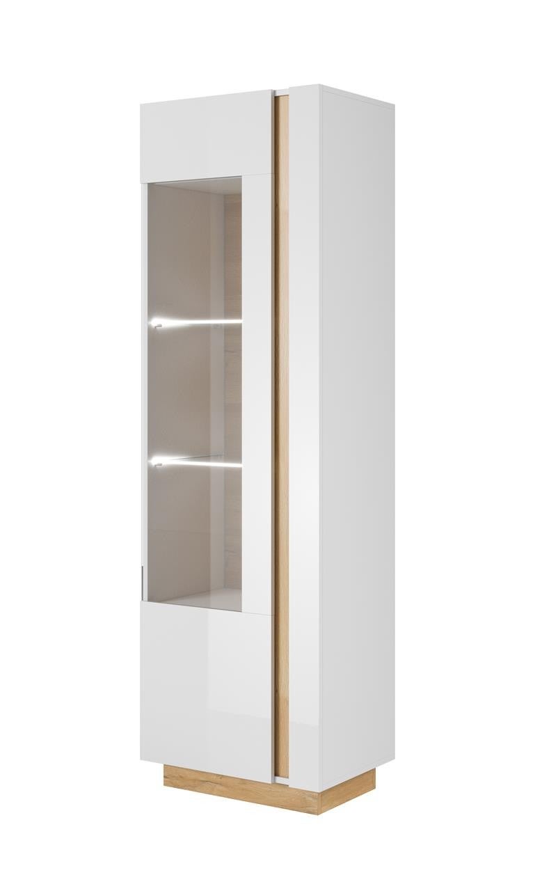 ALTO - Witryna wysoka 60 / Biały połysk + LED Clip 2pkt – Elegancka witryna z oświetleniem LED