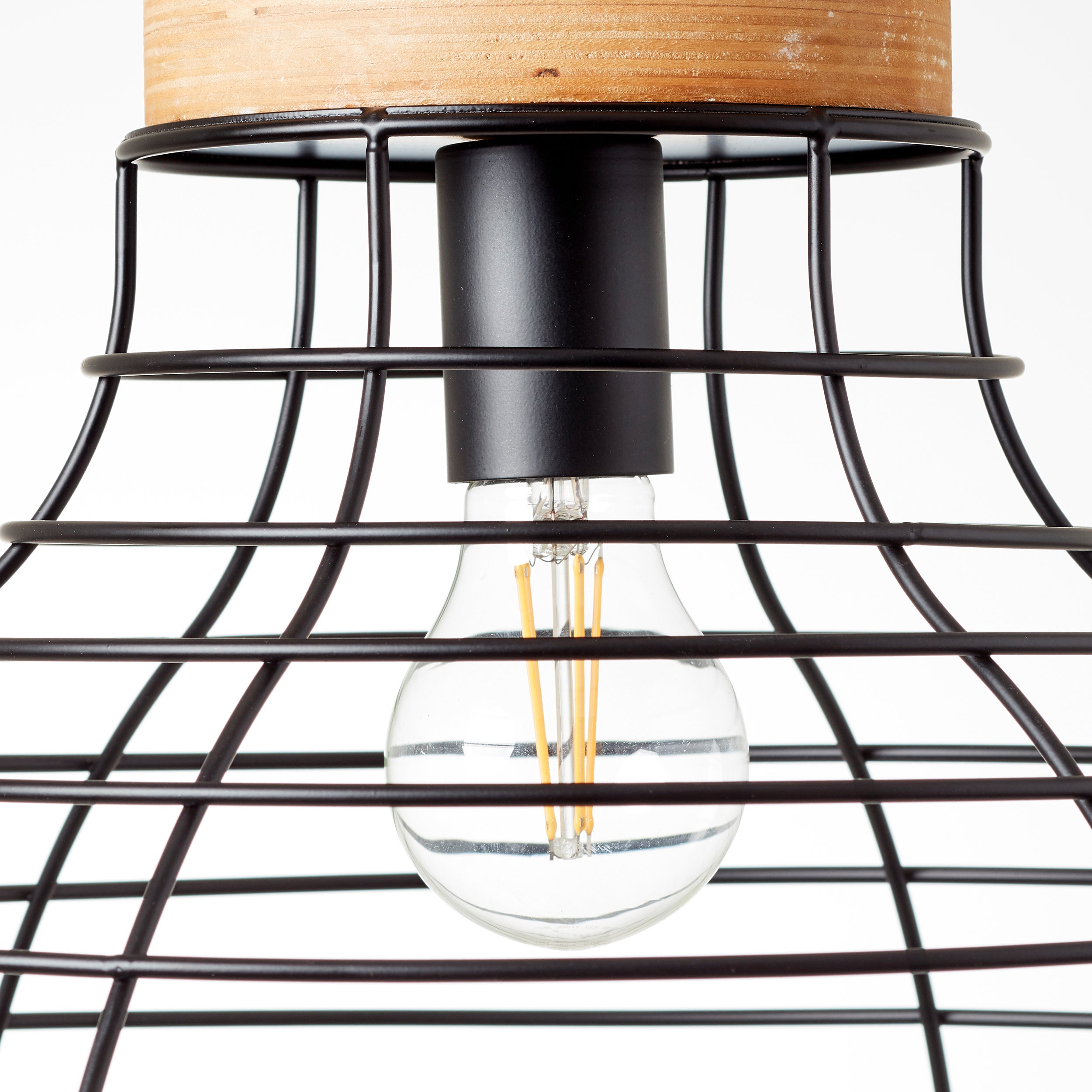 Brilliant Avia lampa wisząca 47cm czarny/drewno, metal/drewno, 1x A60, E27, 52W - 6