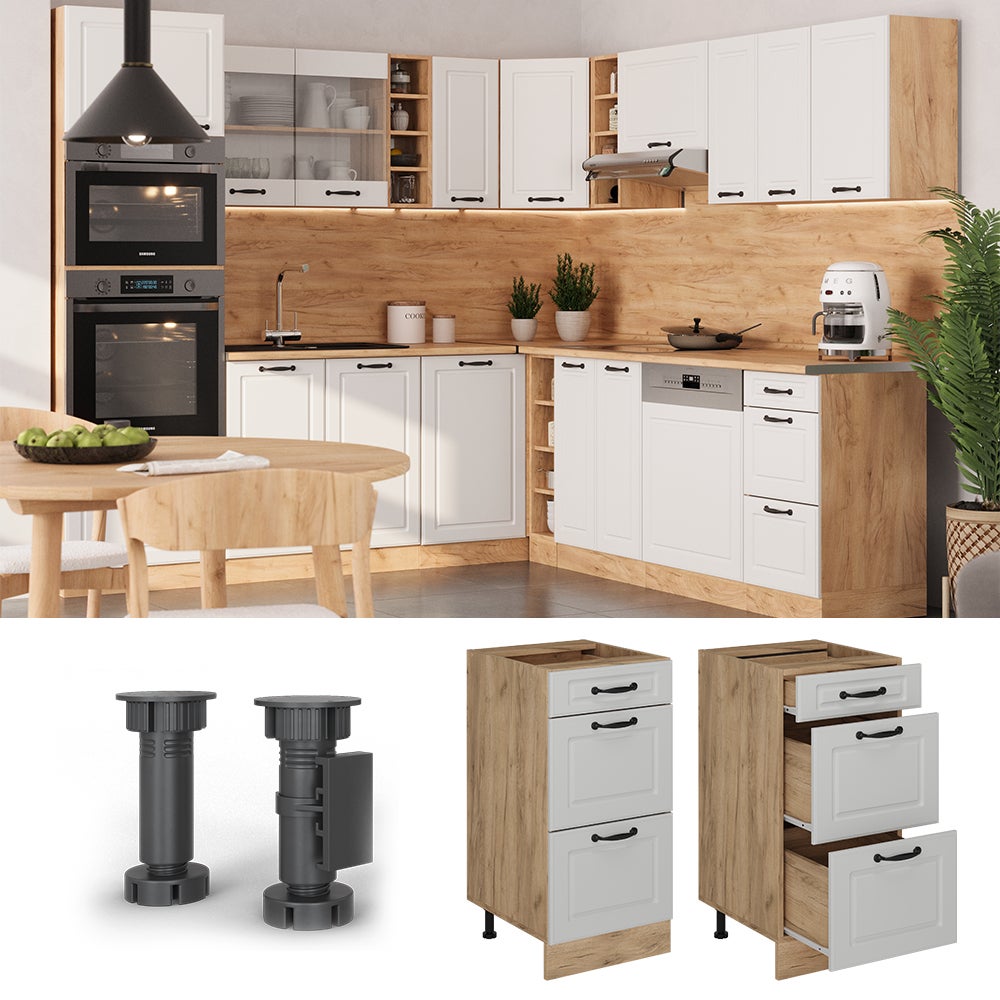 Vicco Meuble cuisine R-Line, Blanc campagne, 40cm avec tiroirs, sans PT - 3