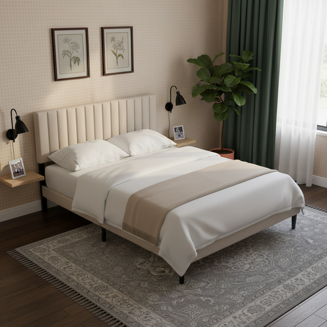 Struttura letto 140x190 cm, 480 kg, spazio 22 cm, Letto matrimoniale, per camera da letto, salvaspazio, imbottita, Rete a doghe, silenzioso, stabile