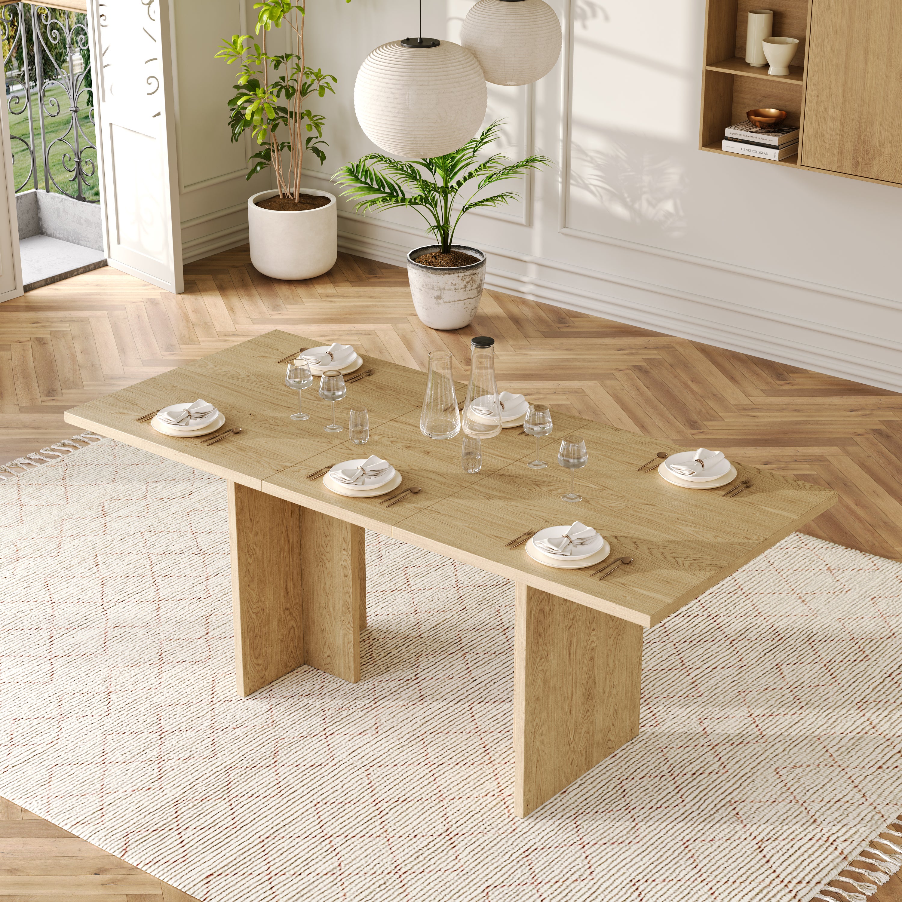 Table à manger extensible 6 à 8 couverts - 140/180 x 80 x 75 cm - MDF - Chêne - 2