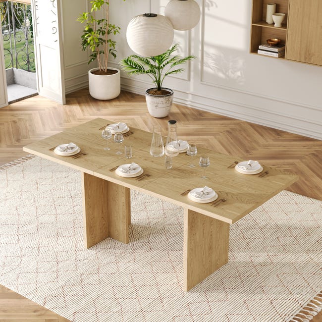 Table à manger extensible 140-180x80 cm pour 4-8 personnes -style minimaliste et Pieds Design en V - design fonctionnel pour salle à manger - Chêne | Leroy Merlin Table à manger extensible 140-180x80 cm pour 4-8 personnes -style minimaliste et Pieds Design en V - design fonctionnel pour salle à manger - Chêne | Leroy Merlin