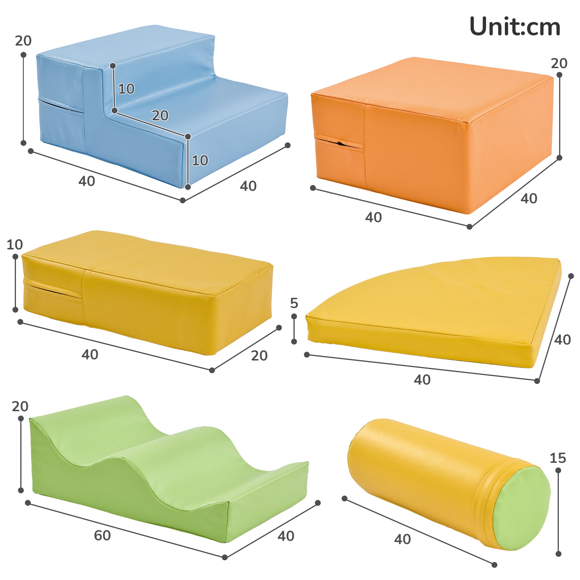 Ensemble de 6 grands blocs mous de construction pour enfants, jouet pour grimper, descendre en toboggan et ramper, en PU, multicolores. - 5