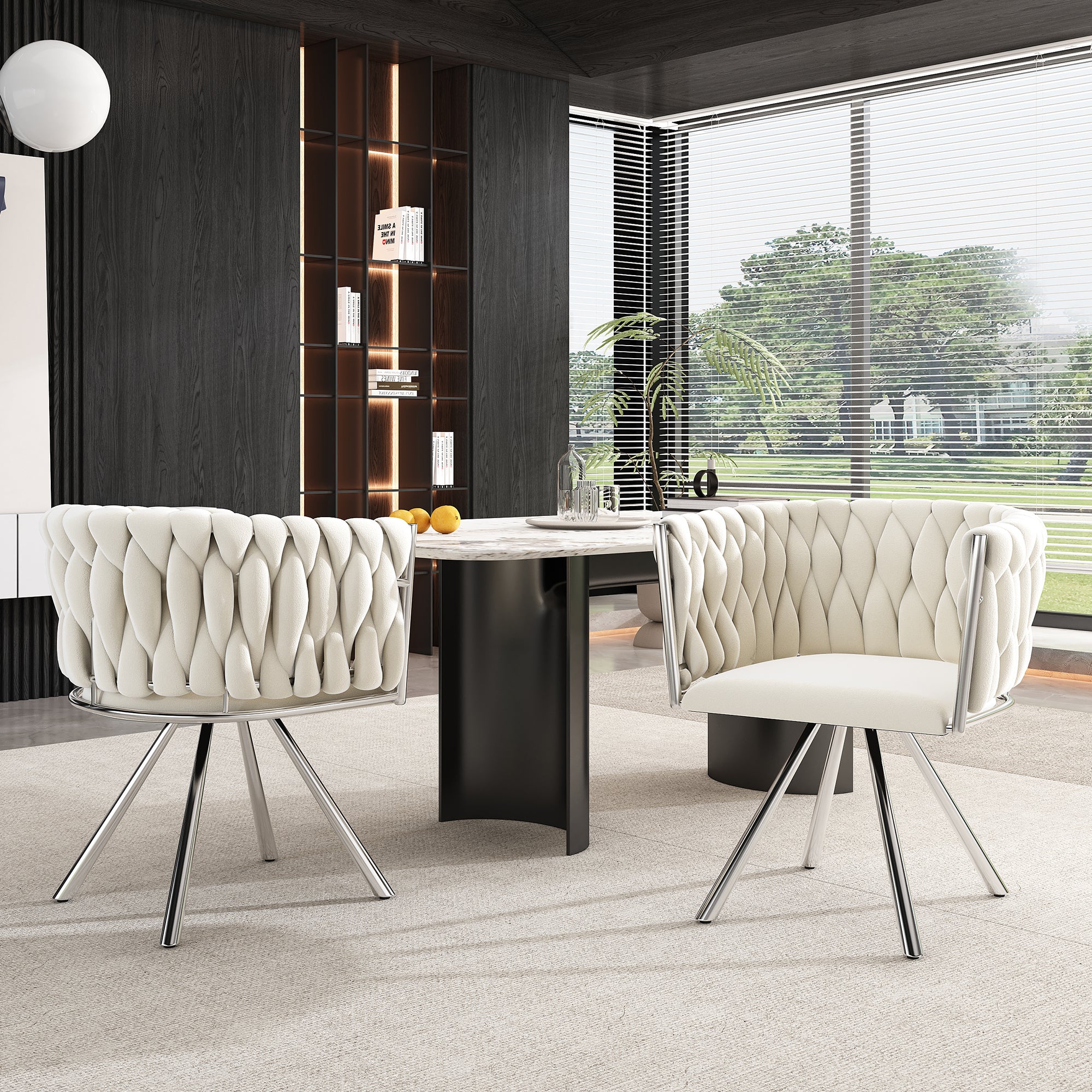 Lot de 2 chaises de salle à manger en velours avec quatre pieds en métal, 51 x 44 x 72 cm, beige et argent - 2