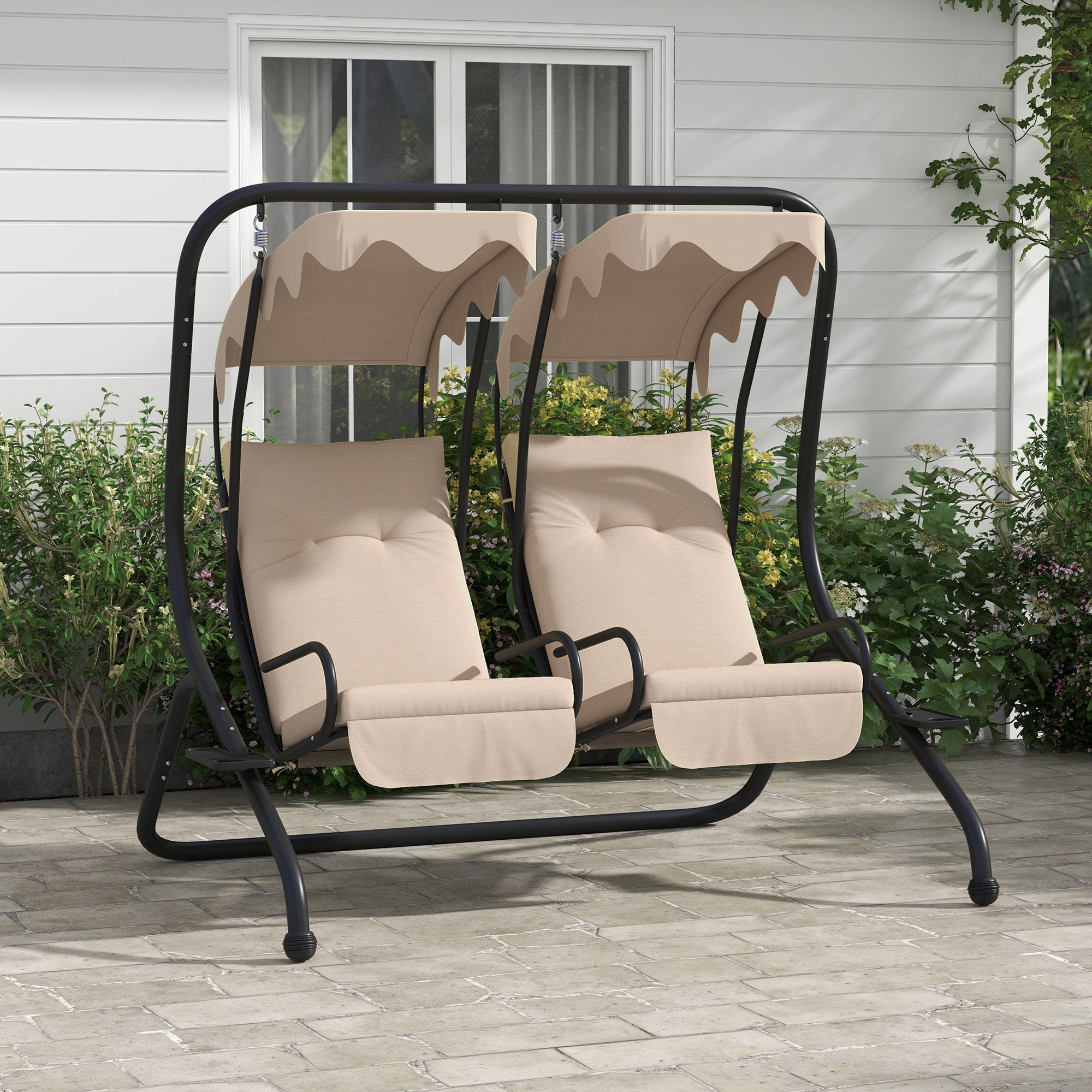 Balançoire de jardin Hollywood, résistante aux intempéries, 2 tailles disponibles, 2 porte-gobelets, 170 cm x 136 cm x 170 cm, beige - 4
