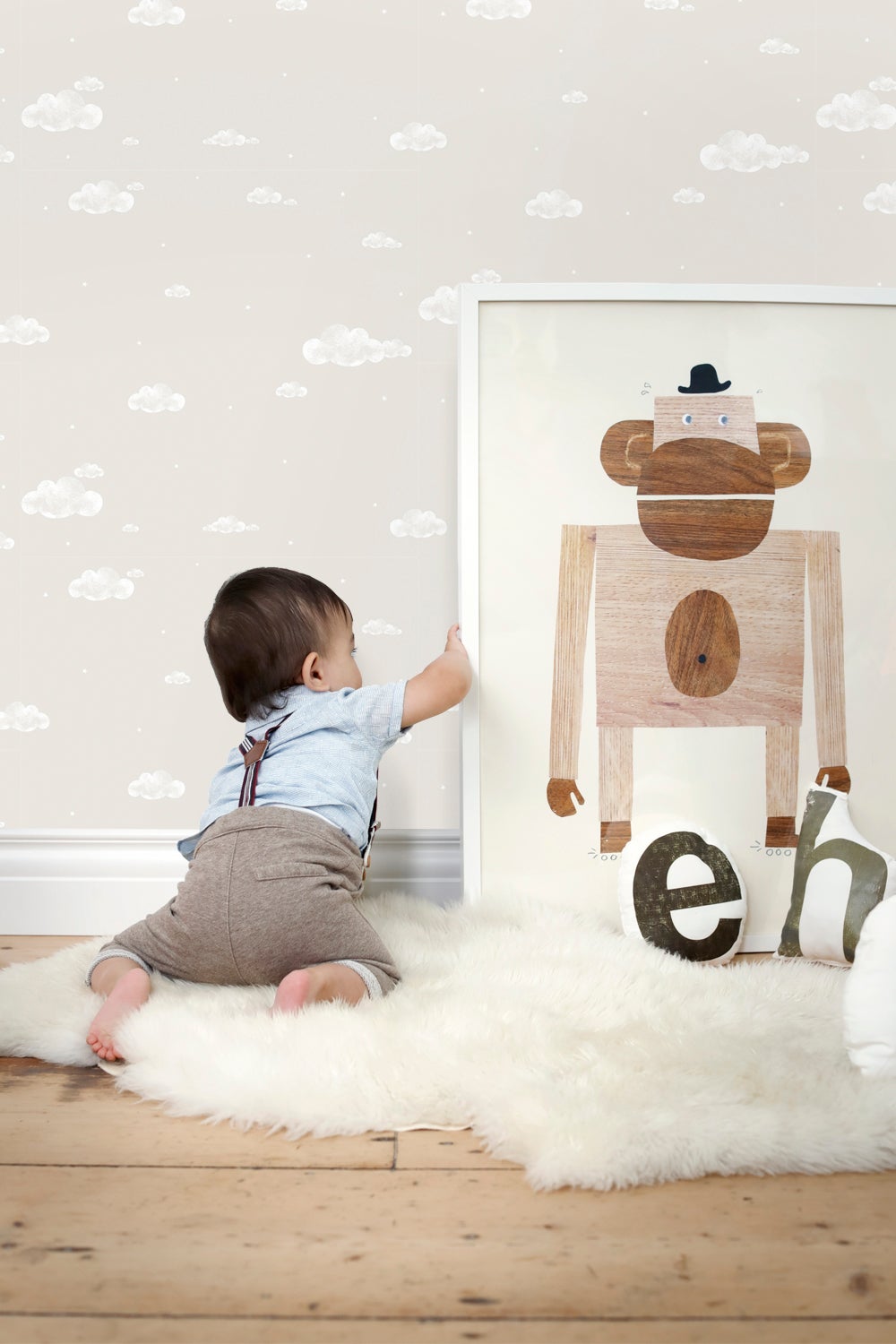 Papier peint petits nuages beige et blanc - 53 cm x 10 m - Sanders & Sanders - 5