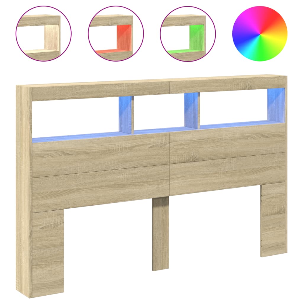 Armoire tête de lit | Tête de lit pour lit adult | Décoration murale avec LED chêne sonoma 160x17x102 cm CFW51201 - 2