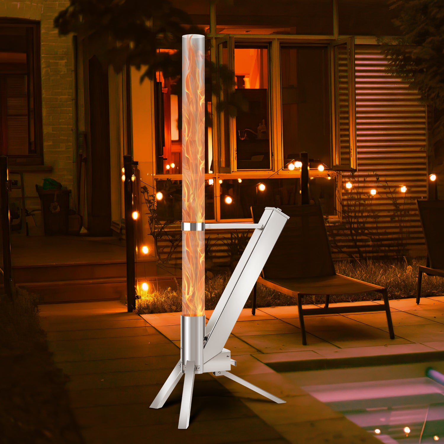 Caminetto Da Giardino In Acciaio INOX Con Faro - 131 Cm Di Altezza - Design Moderno - Foto 9