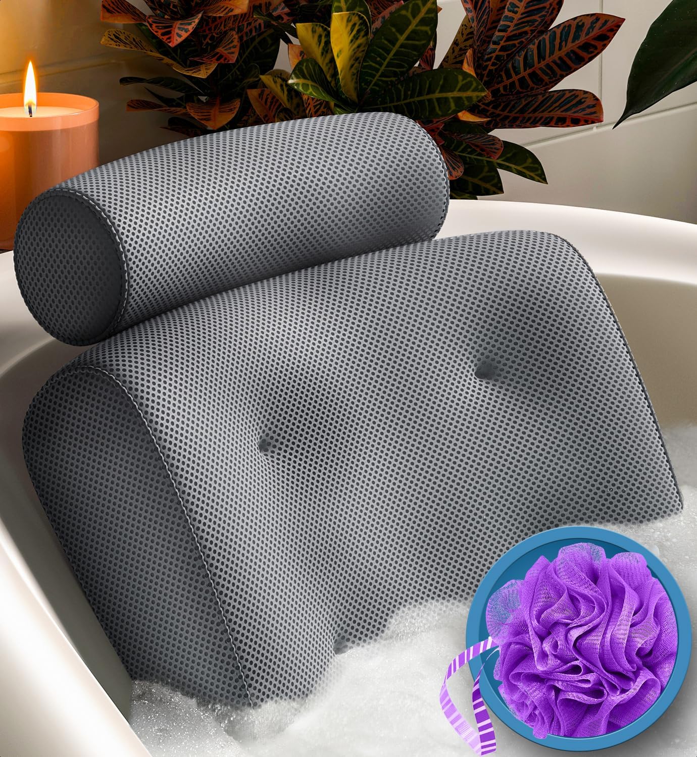 Cuscino Da Bagno Corpo Intero Con Poggiatesta E Ventose Antiscivolo – Materasso Da Vasca 134 Cm In Maglia Sandwich, Morbido E Traspirante, Per Adulti, Regalo Per Lui/Lei