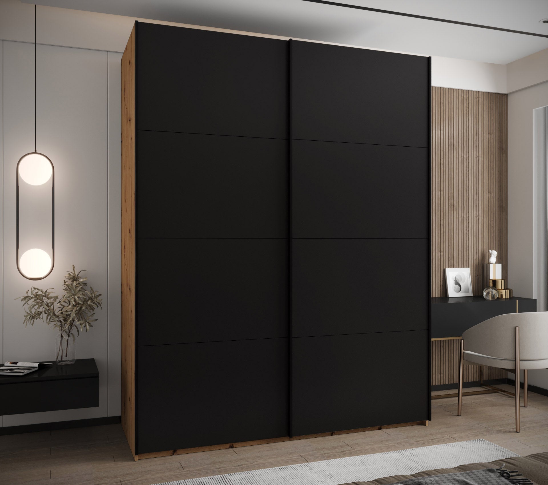 Szafa przesuwna wysoka Lux 1 190 x 64 x 245,5 cm artisan + czarny + u. czarny - Abiks Meble - 2