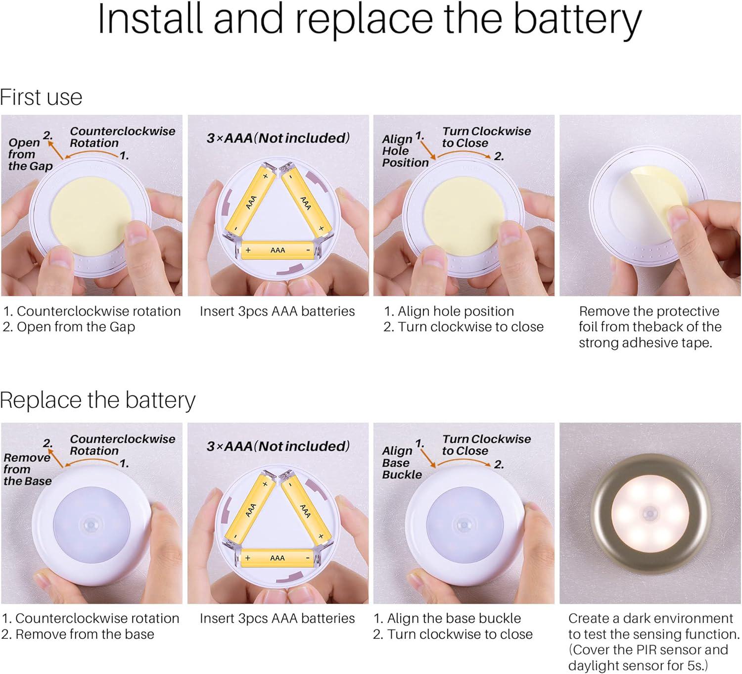 Veilleuse,Lot de 3 lampes LED avec détecteur de mouvement d'intérieur, amovibles, alimentées par piles, pour garde-robe, escaliers, placard, cuisine - 5