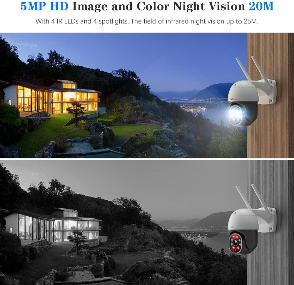 Telecamera Wi-Fi Esterna Ctronics PTZ 1080p Con Visione Notturna, 2 Pezzi, Controllo Da Smartphone
