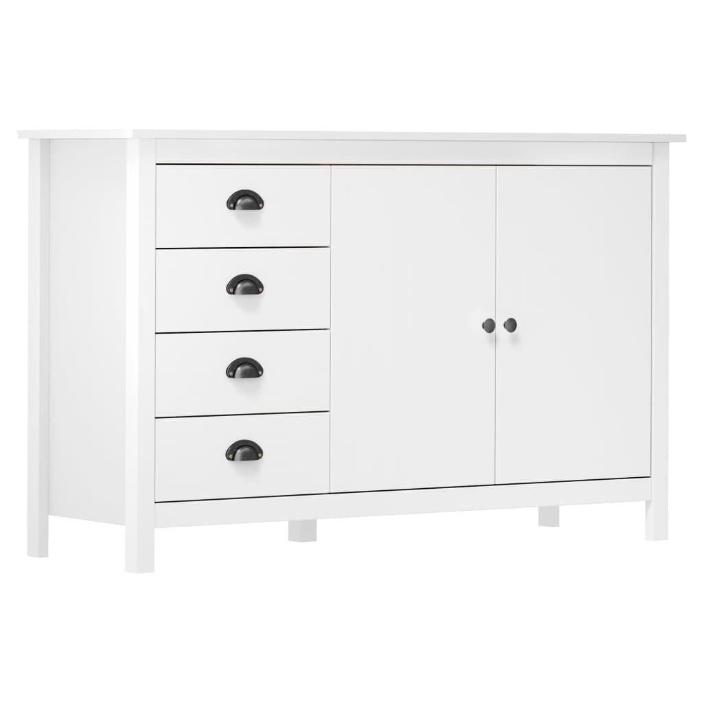 Buffet VidaXL Hill 46x35x80 Cm - Bois De Pin Massif - Blanc Et Miel - 4 Tiroirs