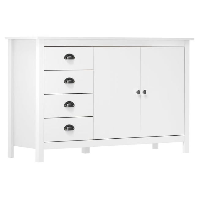 Buffet VidaXL Hill 46x35x80 Cm - Bois De Pin Massif - Blanc Et Miel - 4 Tiroirs