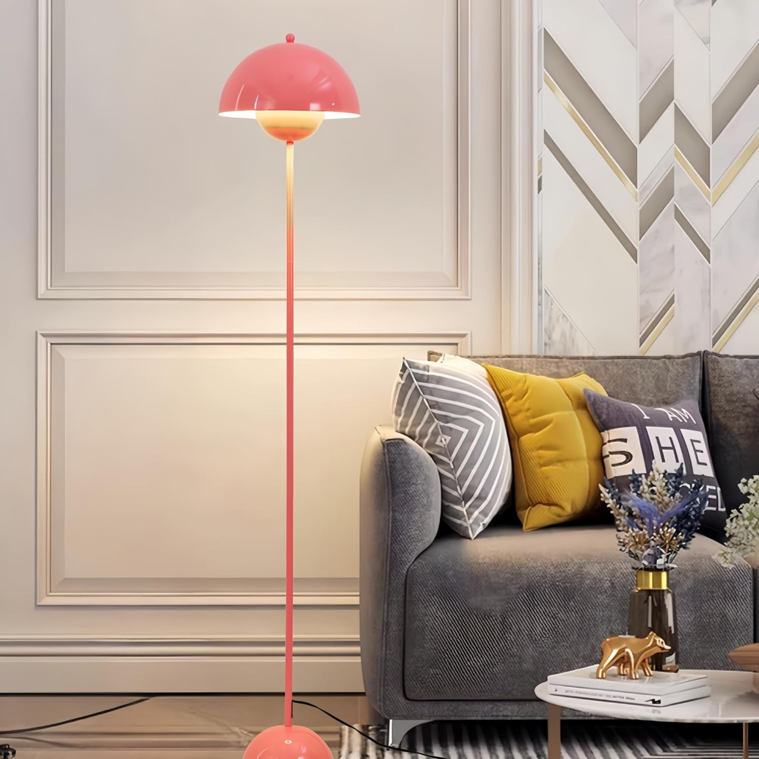 Lampe de Sol de Design Nordique Rose et Base Parabolique Douille E27 pour Salon, Salle à Manger et Chambre. - 9