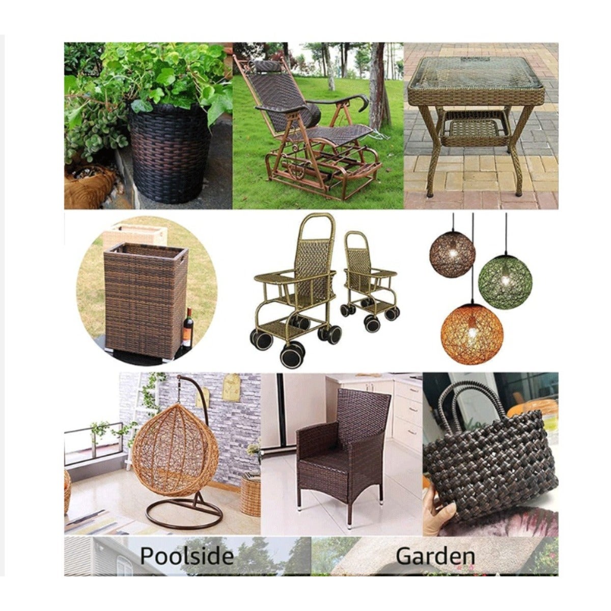 Tiras de ratán plástico para reparación de muebles de patio – Kit de reparación de ratán plástico de 36,5 metros para restauración de mimbre Brown - 3