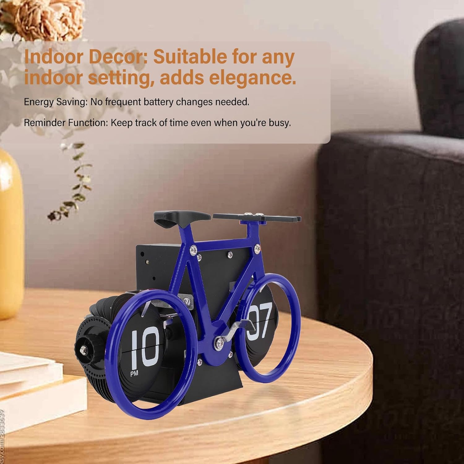Horloge de table en forme de vélo, horloge à rotation automatique des pages, horloge décorative rétro, horloge à rotation simple des pages (bleu) - 2