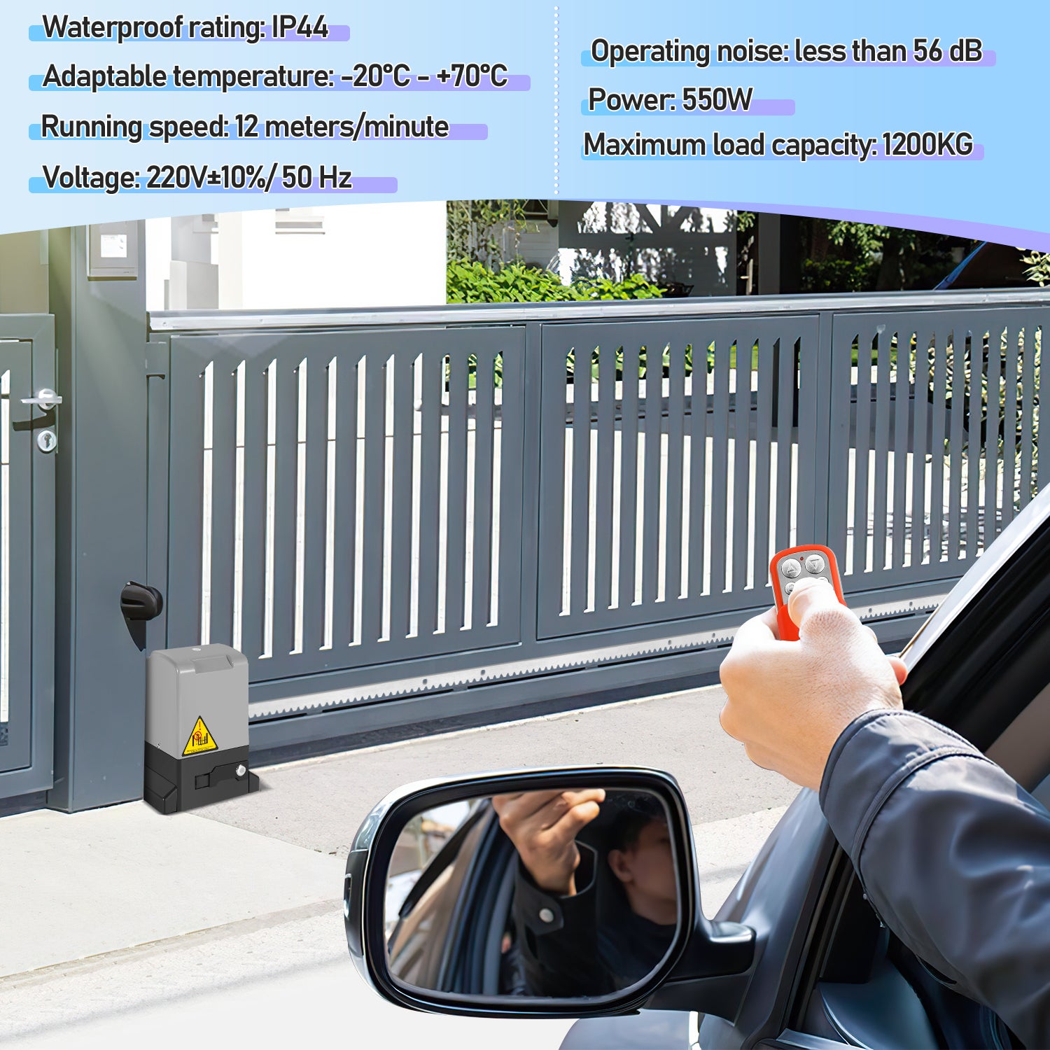 550W Motor para puertas correderas hasta 1200 kg, para hoteles, fábricas, puertas enrollables, con 2 mandos a distancia - 3