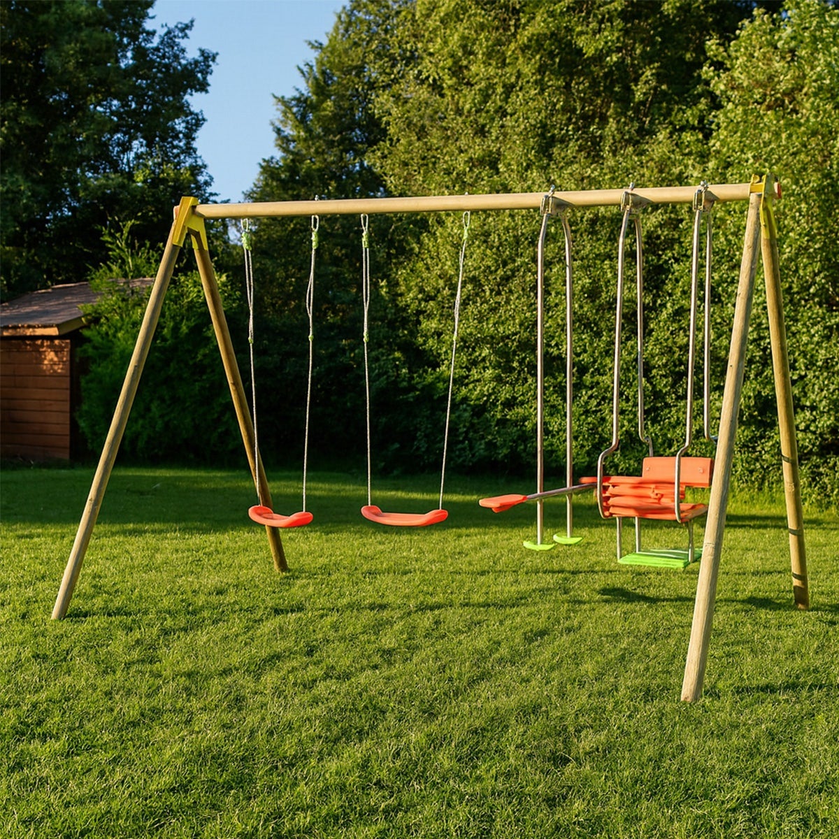 Portique bois poutre métal 2,30 m Techwood SENORA - 6 enfants - 6